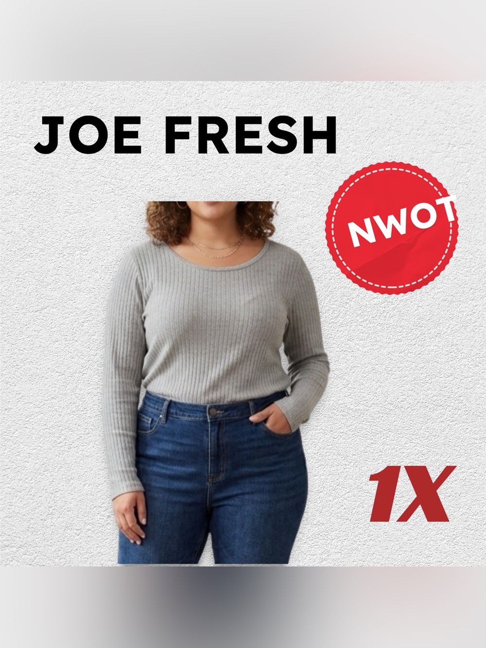 🇨🇦🆕NWOT JOE FRESH | 1X | Timeless basic - Grey long sleeves ribbed knit Top